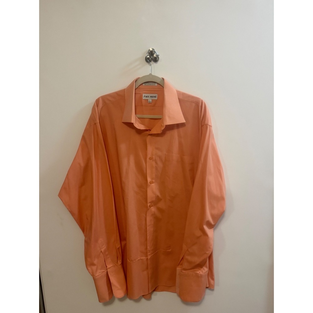 Paul Rene Peach Coral Button Down Dress Shirt Long Sleeve Size 18 36-37